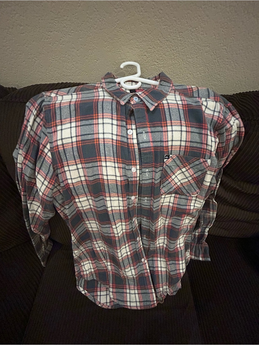 Quiksilver Men's Plaid Button-Down Shirt - Gray, White & Red